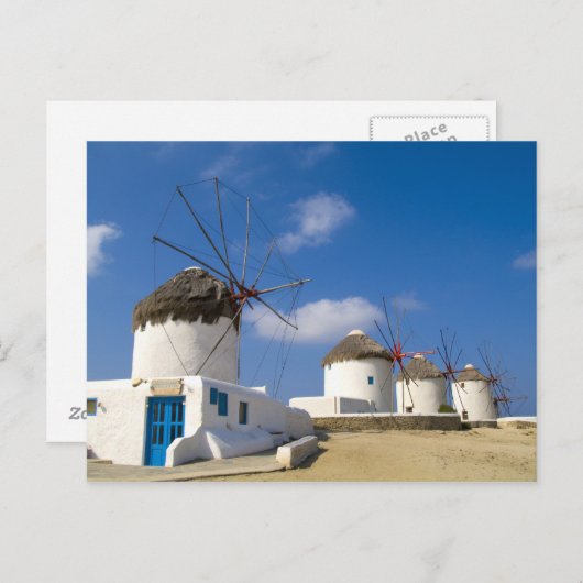 Schöne Windmühlen auf Mykonos, Postkarte (Vorne/Hinten)