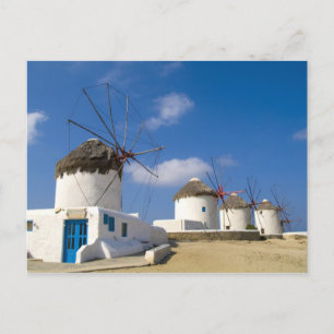Schöne Windmühlen auf Mykonos, Postkarte