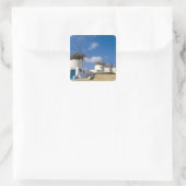 Schöne Windmühlen auf Mykonos, Quadratischer Aufkleber (Tasche)