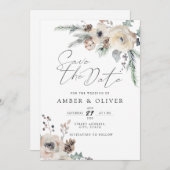 Schöne Winter Floral Save the Date Einladung (Vorne/Hinten)