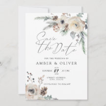 Schöne Winter Floral Save the Date Einladung
