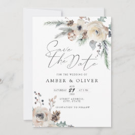 Schöne Winter Floral Save the Date Einladung