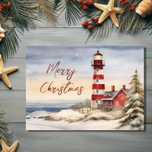 Schöne Winter Lighthouse Szene Frohe Weihnachten