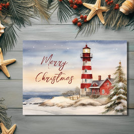 Schöne Winter Lighthouse Szene Frohe Weihnachten