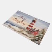 Schöne Winter Lighthouse Szene Frohe Weihnachten Fußmatte (Schrägansicht)