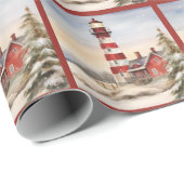 Schöne Winter Lighthouse Szene Weihnachten Geschenkpapier (Rolleneckpunkt)