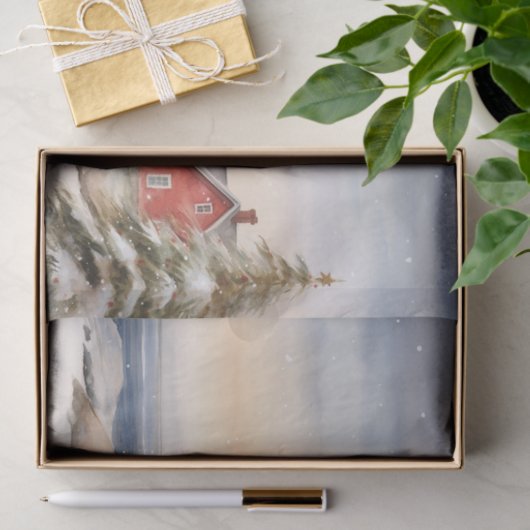 Schöne Winter Lighthouse Szene Weihnachten Seidenpapier (Geschenk)