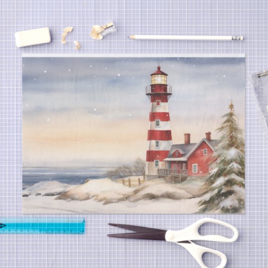 Schöne Winter Lighthouse Szene Weihnachten Seidenpapier (Handwerk)
