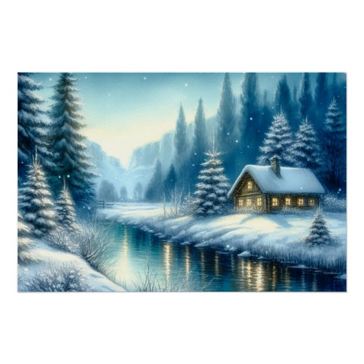 Schöne Winter River Landschaft Poster (Vorderseite)