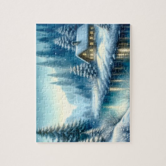 Schöne Winter River Landschaft Puzzle (Vertikal)