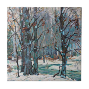 Schöne Winter-Schneeszene mit Blautönen und Grautö Fliese
