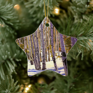 Schöne Winteraspens in Violett Grün Blau Weiß Keramik Ornament