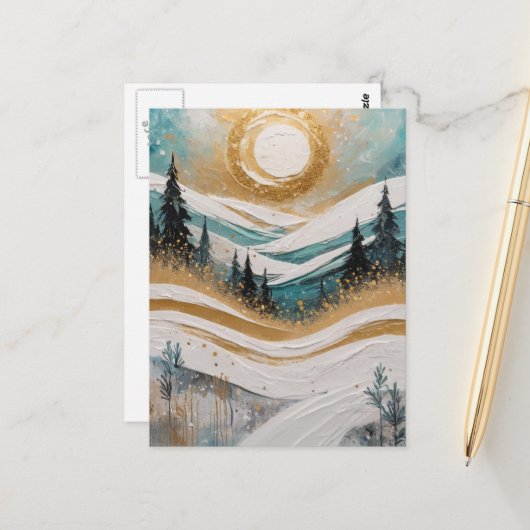 Schöne Winterbäume und Schnee-Malerei Postkarte (Vorderseite/Rückseite Beispiel)