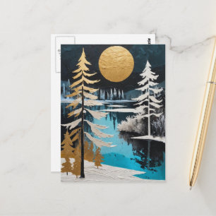 Schöne Winterbäume und See-Schnee-Malerei Postkarte