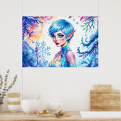 Schöne Winterelf verzaubert die Kunst der Frostkön Poster (Küche)