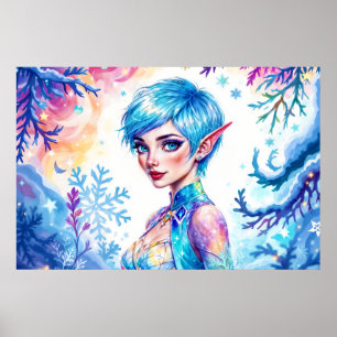 Schöne Winterelf verzaubert die Kunst der Frostkön Poster