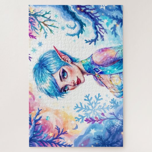 Schöne Winterelf verzaubert die Kunst der Frostkön Puzzle (Vertikal)