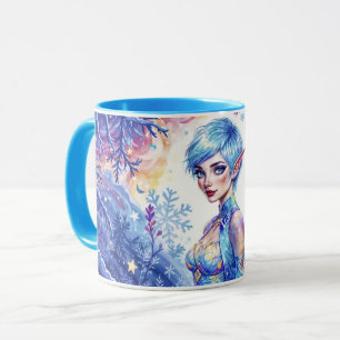 Schöne Winterelf verzaubert die Kunst der Frostkön Tasse