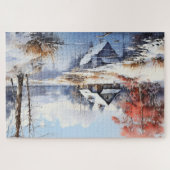Schöne Winterhütte Wasserfarben-Skizze Puzzle (Horizontal)