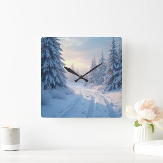 schöne Winterlandschaft Quadratische Wanduhr (Zuhause)