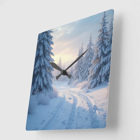 schöne Winterlandschaft Quadratische Wanduhr (Winkel)