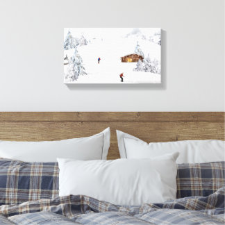 Schöne Winterlandschaft Skifahrer Leinwanddruck