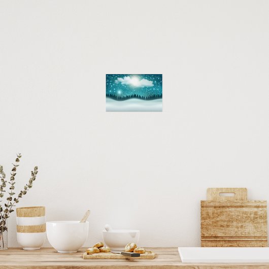 Schöne Winternachtslandschaft Poster (Küche)