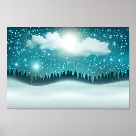 Schöne Winternachtslandschaft Poster (Vorne)