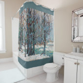 Schöne Winterschneeszene mit Blues und Grays Duschvorhang (Beispiel)