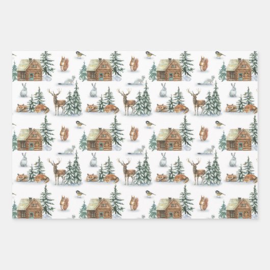 Schöne Wintertiere in einer rustikalen Hütte Geschenkpapier Set (Vorderseite 3)