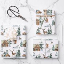 Schöne Wintertiere in einer rustikalen Hütte