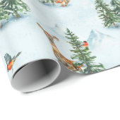 Schöne Wintertiere junge Hirschtornvögel Geschenkpapier (Rolleneckpunkt)