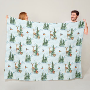 Schöne Wintertiere Junghirsch Eichhörchen Vögel Fleecedecke