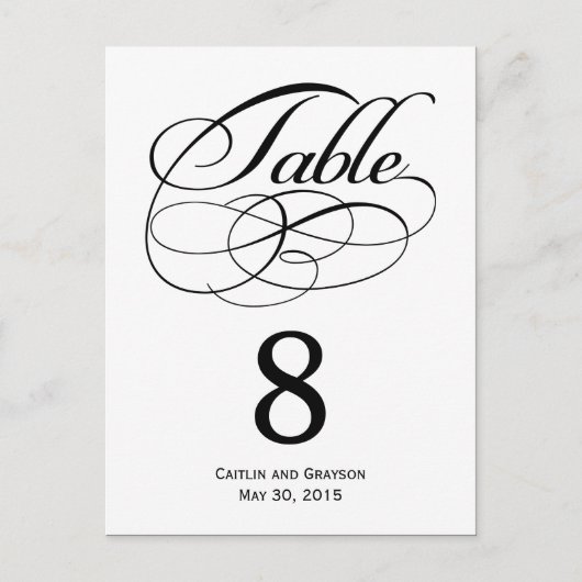 Schöne Wirbel Hochzeitkarte für Tischnummer (Vorderseite)