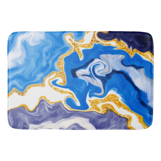 Schöne Wirbel wie Wasser, Blau, Gold und Weiß Badematte (Vorderseite)