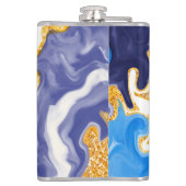 Schöne Wirbel wie Wasser, Blau, Gold und Weiß Flachmann (Rückseite)