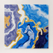 Schöne Wirbel wie Wasser, Blau, Gold und Weiß Puzzle (Horizontal)