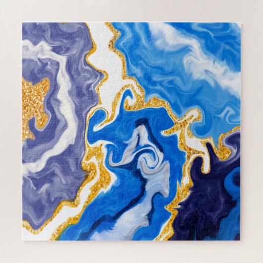Schöne Wirbel wie Wasser, Blau, Gold und Weiß Puzzle (Horizontal)