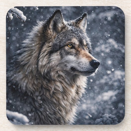 Schöne Wolf-Coaster Winter Getränkeuntersetzer (Vorderseite)