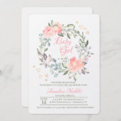 Schöne Wreath Girl Baby Dusche Einladung (Vorne/Hinten)