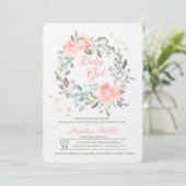 Schöne Wreath Girl Baby Dusche Einladung (Stehend Vorderseite)