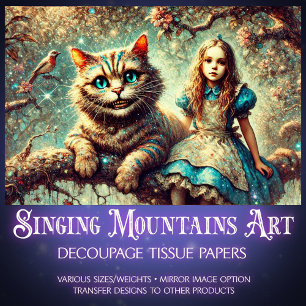 Schöne Wunderland Katze und Alice Dekoupage Seidenpapier