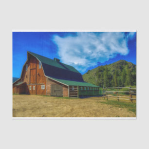 Schöne Wyoming-Scheune mit grünem Dach Seidenpapier