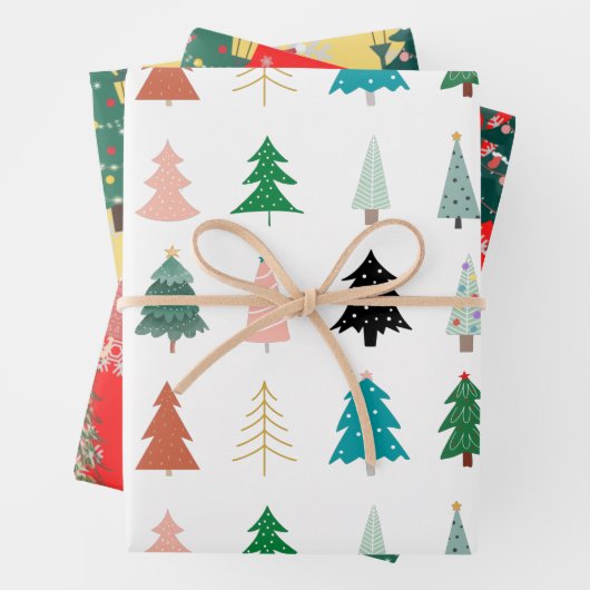 Schöne Xmas Muster Bäume Santa rot-weiß grün Geschenkpapier Set (Beispiel)