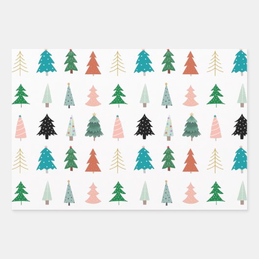 Schöne Xmas Muster Bäume Santa rot-weiß grün Geschenkpapier Set (Vorderseite)