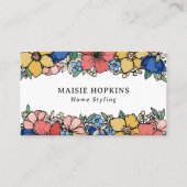 Schöne Yellow Blue Coral Florals Visitenkarte (Vorderseite)