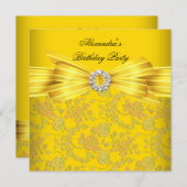 Schöne Yellow Rose Damask Geburtstagsparty Einladung (Vorne/Hinten)