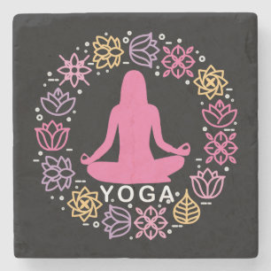 Schöne Yoga-Pose Blumen-Design Steinuntersetzer