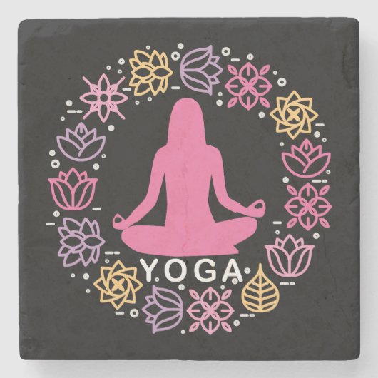Schöne Yoga-Pose Blumen-Design Steinuntersetzer (Vorderseite)