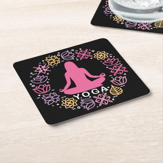 Schöne Yoga-Pose Blumendesign Rechteckiger Pappuntersetzer (angewinkelt)